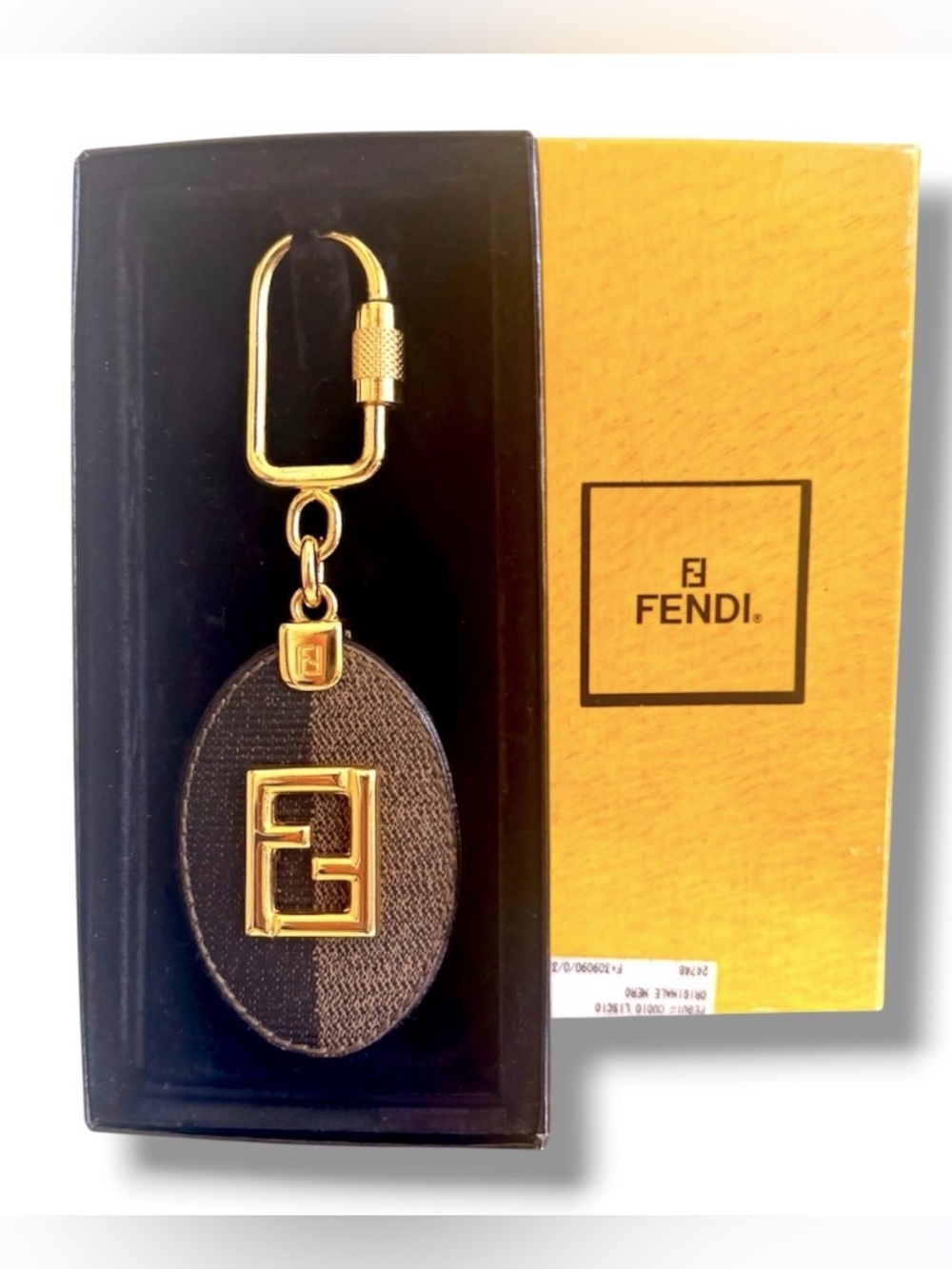 Fendi Zucca Canvas Leather Key Holder Bag Charm Keychain FF Key Fob Fendi Pecan